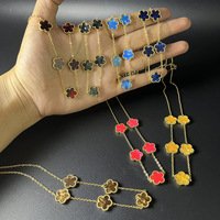 Collar de Acero Inoxidable de Tres Piezas con Colgante de Trébol de Cinco Hojas, Chapado en Oro, Diseño Moderno y Popular
