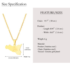 Nouveau collier pendentif Sicile Italie, géométrique, étanche, en acier inoxydable plaqué platine, bijoux tendance pour femmes et hommes - Product Image 6