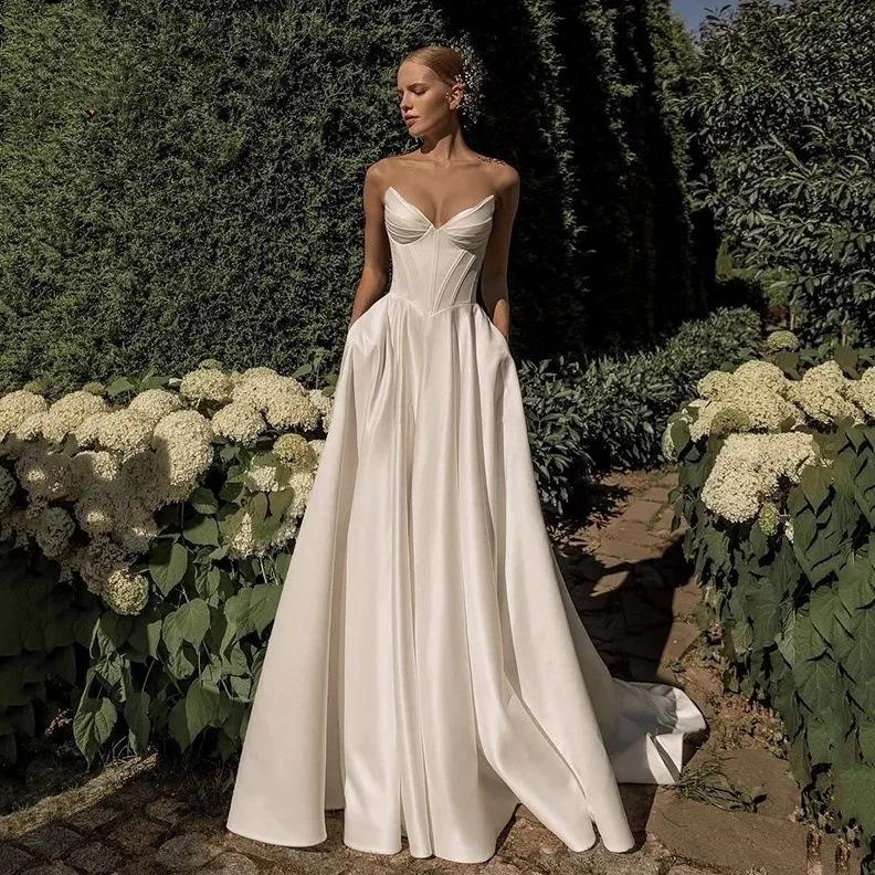 a line beach wedding dress Dreamyannie Women Ivory Beach Wedding Dress A Line V Neck Satin Backless Bridal  Dress with Slit – Dreamyannie UK