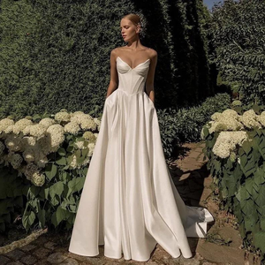 sexy elegant cocktail dresses Chic Mermaid Beach Satin Long Cheap Long Wedding Dresses, Bridal Gown –  bridalsew main image 0