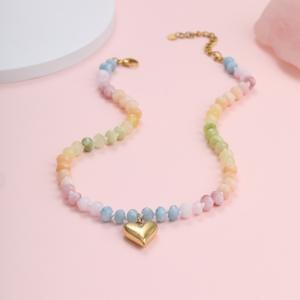Collana con Ciondolo a Cuore con Perline Arcobaleno Pastello, Chiusura in Acciaio Inossidabile, Gioielli di Moda Stratificati <span class=keywords><strong>per</strong></span> Donne, <span class=keywords><strong>Regalo</strong></span> Quotidiano e <span class=keywords><strong>per</strong></span> Feste - Product Image 4