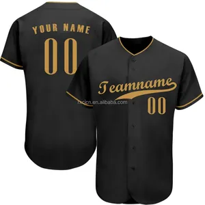 Camiseta de Béisbol Negra y Dorada Personalizada de Alta Calidad, Ropa Deportiva Transpirable de Secado Rápido con Bordado para Jugadores de Softbol - Product Image 1
