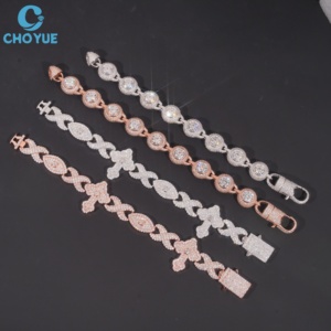 Pulseras de cruz de moissanita de plata 925 chapadas en rodio, joyería de lujo para fiestas, con pavé de moissanita de colores, estilo cubano. - Product Image 1