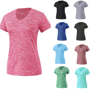 Camiseta Deportiva de Yoga para Mujer, Cuello en V, Manga Corta, Secado Rápido, Color Rojo, Gris, Negro, Poliéster, Ajustada, para Entrenamiento y Ejercicio - Product Image 2