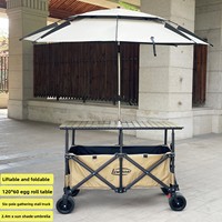 Chariot de camping pliable avec roues tout-terrain, hauteur réglable, poignée télescopique, pour rangement de voiture, installation en une seconde