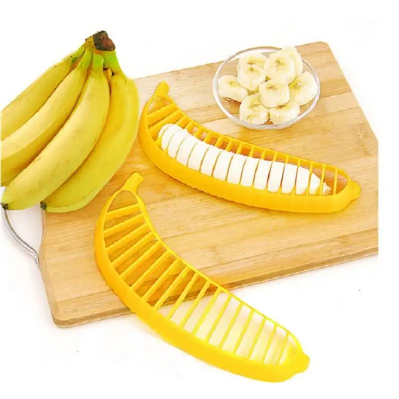 フルーツサラダチョッパー付きキッチンガジェットツール用プラスチックバナナチップスライサーカッター