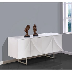 Buffet de salle à manger en bois vieilli et aluminium, style japonais, finition laquée, bord brut, avec plateau en acier inoxydable bleu, provenance Indonésie - Product Image 3