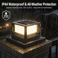 Lampe solaire pour poteau, double couleur 3000K 6500K, grille escalonnée, étanche IP44, 4 LED, pour mur extérieur