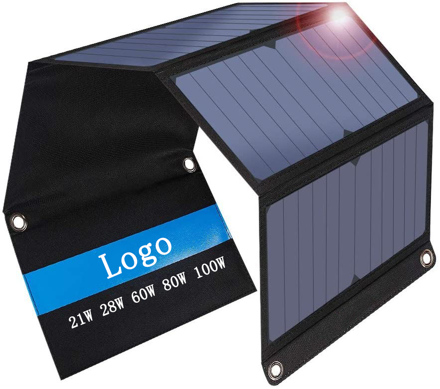 Cargador de carga para acampar, Panel alimentado por batería, teléfono móvil, portátil, plegable, 60W, 80W, cargador Solar con Banco de energía