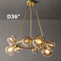 Lustre moderne de 36 pouces pour salon, créatif, avec globes suspendus en verre soufflé effet fumée