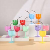 Gobelet à vin en acier inoxydable à double paroi isolé sous vide, 4 oz, avec couvercle et paille, anti-fuite, style américain, coloré