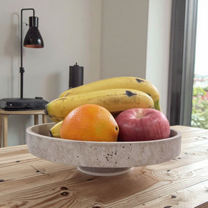 घरेलू सजावट हस्तनिर्मित गोल ट्रैवटाइन बाउल बेज ट्रेवटीन सेवारत ट्रे - Product Image 1