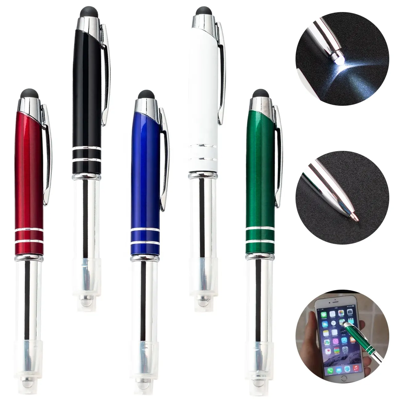 Good Quality Custom Logo Metal Ball Point Pen Touch Screen Capacitive Multifunction Pen Led Light Pen With Light Led And Stylus