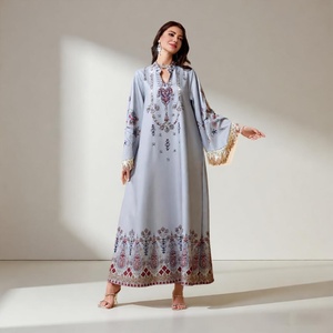 Vestido Abaya Informal de Oriente Medio para Mujer Musulmana, al por Mayor, para el Eid, Transpirable, de Verano, Manga Larga, Cuello en V, Largo hasta el Tobillo - Product Image 2