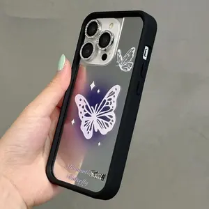 New Mold Cellphone Cover for iPhone 15 Pro Max 14 13 12 Hard Plastic Mirror-stained Purple Butterfly Phone Case