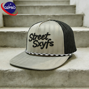 QZFSO Custom 5-Panel Mesh <b>Rope</b> Snapback Hat Embroidery Logo Trucker Gorras Waterproof Hip Hop Style Sports Baseball Cap - Product Image 1