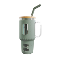 JM Best-seller Tasse à eau pour voiture 32oz Tasse de voyage à sublimation avec poignée et paille Tasse à thé en verre à double paroi isolée