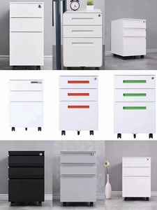 Industrial Metal Pedestal Locker Wheels White Black Steel 3 Drawers Mobile Filing Cabinet for School Hotel <b>Desk</b> Table Bedside - Product Image 6