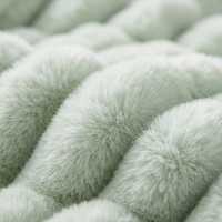 Plaid en fausse fourrure de lapin vert menthe, motif rayé gaufré, pour canapé et lit, luxueux, chaud, en polaire, ignifuge, taille King Size