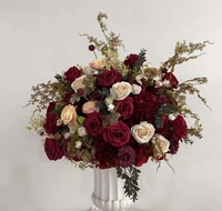 Centre de table en fleurs artificielles bordeaux et champagne, arrangement floral vintage pour mariage, décoration d'événements et de maison