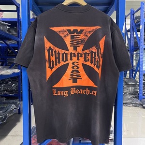 T-shirt da uomo West Coast Choppers in cotone organico 100% traspirante, lavaggio vintage, stampa a croce, effetto distressed, oversize, manica corta - Product Image 2