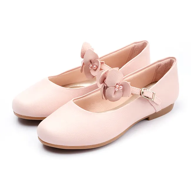 Pink With Flower Wedding Princess Dress Girls Mary Jane Flats Little Kid Ballerina Shoes