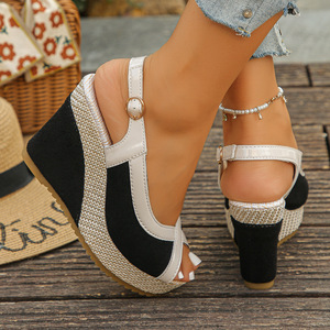 22915 Cross-Border Fish-Mouth-Sandalen im europäischen und amerikanischen Stil mit großem Keilabsatz, neue dicke Sohle, One-<span class=keywords><strong>Word</strong></span>-Schnalle, Damenschuhe - Product Image 6