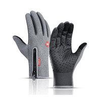 Sarung Tangan Anti Angin Musim Dingin Unisex, Sarung Tangan Layar Sentuh Tebal Anti Selip, Sarung Tangan Ski Hangat Full Finger dengan Ritsleting