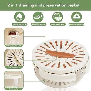 Kitchen Fruit & Vegetable <b>Wash</b> <b>Basket</b> with Folding Handle Draining Board Eco-Friendly Double-Space Design for Food Use - Product Image 3