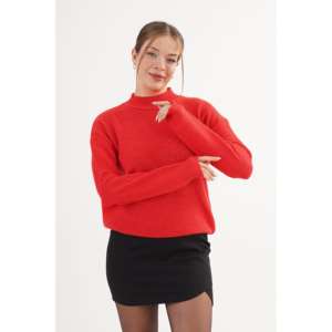 Suéter de Punto Rojo de Cuello Alto al por Mayor, Estilo Coreano Informal y Moderno, Largo, con Logotipo Frontal, Tejido a Crochet, Estampado Otoñal - Product Image 6