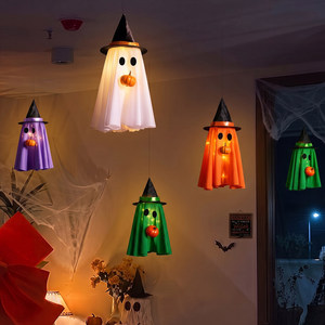Décorations d'Halloween Fantômes Lumineux Suspendus, Ornements Chapeau de Sorcière en Tissu pour Bar, Magasin, Fête, Scène - Product Image 3