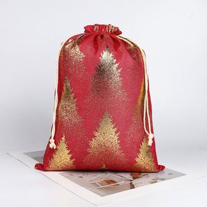 Sac en coton et lin avec cordon de serrage, estampage à chaud, pour Noël, pochette cadeau de Noël, sac décoratif de Noël - Product Image 6