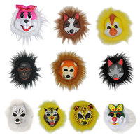 Masque d'animal de carnaval d'Halloween, tête de lapin, loup, lion, tigre avec fourrure synthétique, décoration de cheveux en peluche, boule