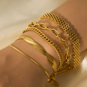 Pulsera de Cadena de Acero Inoxidable Chapada en Oro Estilo Europeo Americano, Joyería de Moda para Mujer, Accesorios DIY, Acabado 18K - Product Image 2
