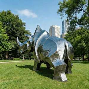 Sculpture abstraite de rhinocéros en acier inoxydable poli sur mesure, artisanat animalier moderne pour la décoration extérieure de points repères - Product Image 5