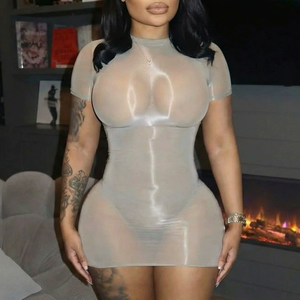 GHY6778 Nouvelle Robe Sexy Transparente à Manches Courtes et Couleur Unie pour Femme – Collection Printemps – Robes Tendance Amincissantes pour Femme – Vente en Gros - Product Image 1