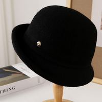 Sombrero de Lana para Mujer, Estilo Británico Vintage, con Borde Enrollado, Elegante, para Viajes, Tipo Cloche
