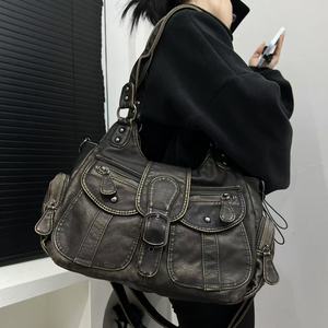 Bolso <span class=keywords><strong>de</strong></span> Motocicleta Retro Europeo y Americano, Estilo Lavado, para Chicas, Gran Capacidad, Maillard Y2K, Bolso Cruzado Diagonal - Product Image 4
