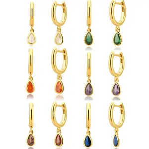 FUAMAY 2022 Edle Schmuck Ohrringe Grün Blau Orange Rosa Opal Stein Geburts stein Ohrringe Rubin Teardrop Slim Creolen