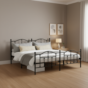 Base de Cama Doble de Acero con Recubrimiento de Polvo Negro, Tamaño Completo, Mueble de Dormitorio de Metal Tradicional - Product Image 2