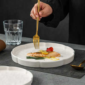 Vajilla de cerámica blanca y negra <span class=keywords><strong>simple</strong></span> creativa de alto aspecto, plato de carne esmerilada para <span class=keywords><strong>restaurante</strong></span> y Hotel, plato de comida occidental con patrón - Product Image 5