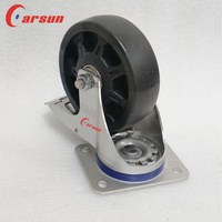 Roue pivotante robuste en acier inoxydable, roue en polyuréthane de 6 pouces remplie de verre, roue en nylon à roulement à billes, frein de blocage total, noir