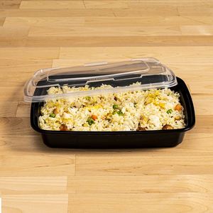 Conteneur alimentaire rectangulaire empilable de 28 oz sans BPA, contenants pour la préparation des repas, contenants en plastique jetables, utilisables au micro-ondes avec couvercle - Product Image 1