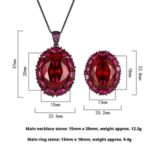 High Quality Eco-friendly Copper Black Gold Plated 15*20mm Imitation Red Corundum Pendant Earrings <b>Set</b> Big Zircon Jewelry <b>Sets</b> - Product Image 2