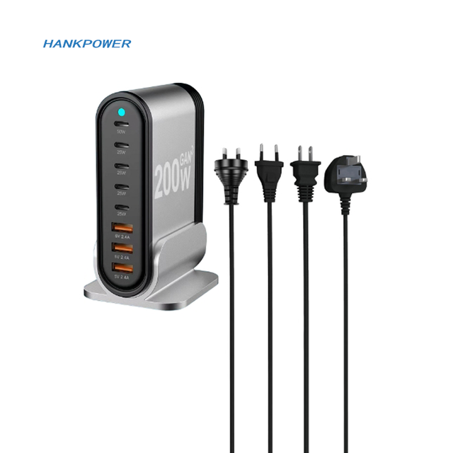 200W 5 USB C 3 USB a Desktop Charging Station WIth LED Light AU UK EU US Power Cord 8 Ports GaN PD Charger
