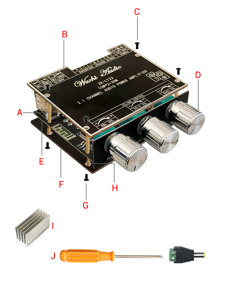WUZHI AUDIO ZK-LT22 - 2.1 Channel BT Audio Amplifier Module