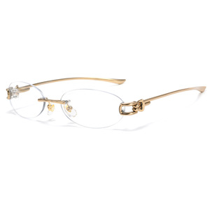 Nouvelles lunettes GM sans monture en titane pur, design ovale inspiré des nœuds, verres AC, pour femmes, modèle 0670WK, idéales pour visages en forme de Musubi - Product Image 1