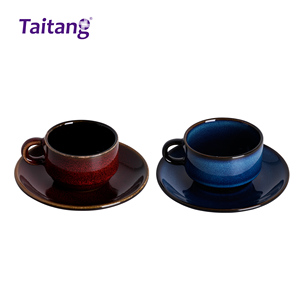 Suministros de cafetería de hotel <span class=keywords><strong>Tazas</strong></span> de café de cerámica esmaltadas en colores personalizados para cafetería - Product Image 1