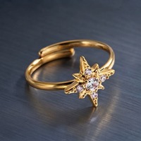 Ensemble de bagues ajustables plaquées or/argent 18 carats, motif soleil et étoile, bagues de phalange empilables avec zircone, bijoux célestes