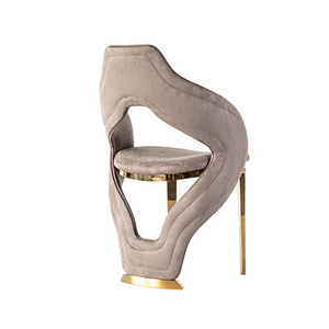 Chaise de salle à manger de luxe ergonomique moderne de style nordique italien en acier inoxydable doré et velours artistique pour villa et mobilier de maison - Product Image 2